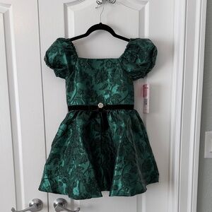 Rare Editions Green Floral Kids Formal Dress